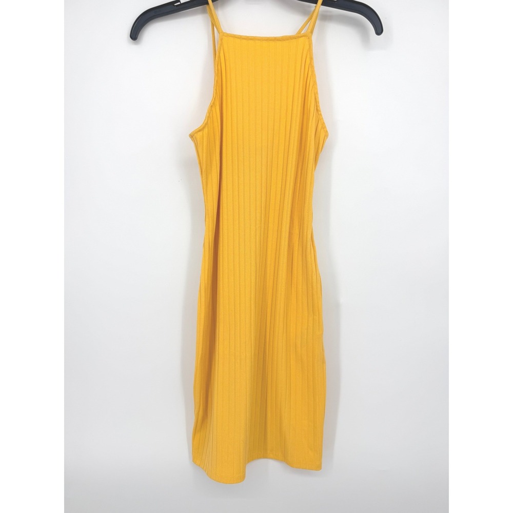 Forever 21 Mustard Yellow‎ Ribbed Strappy Cross Back Bodycon Mini Dress Small